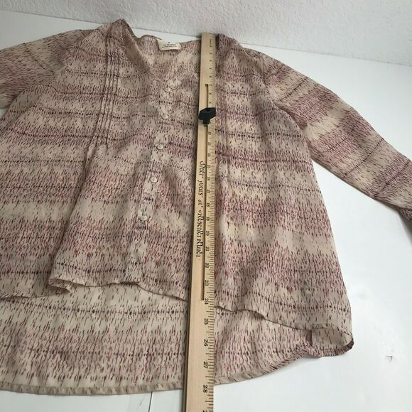 UO Pins & Needles Top Womens Medium Pink Ivory V Neck Smocked Button Down - Picture 9 of 9